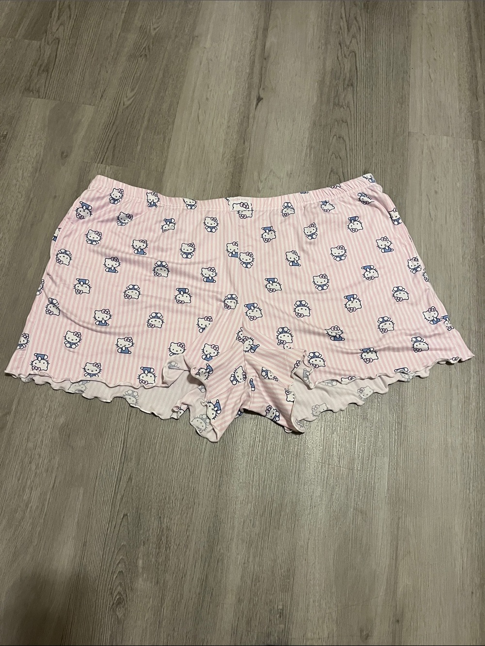 Hello Kitty Pink Striped Ruffle-Trim Women's Sleep Shorts